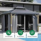 10x 12 Ft Hardtop Gazebo, Outdoor Metal Canopy with Heavy Duty Aluminum Frame, Privacy Curtain and Netting Included, for Patio, Garden, Yard & Lawn