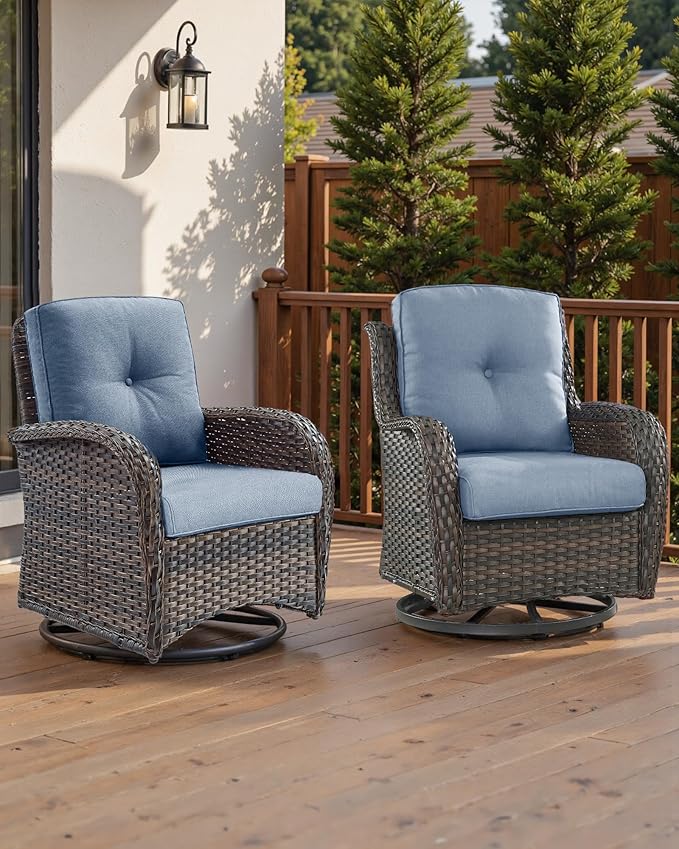 Pop 22x25/22x24 Outdoor Cushions for Patio 5 Piece Set - Set of 5 Water-Resistant Replacement Cushion for Wicker Rocking Swivel Chairs Loveseat Couch Sectional Sofa - Baby Blue/Button