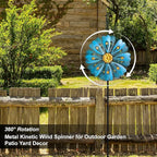 Flower Outdoor Metal Wind Spinner, Single-Layer Kinetic Garden Art with Vibrant Blue Finish - Weatherproof Wind Sculpture for Lawn, Patio, Yard Decor - 10''W x 36''H