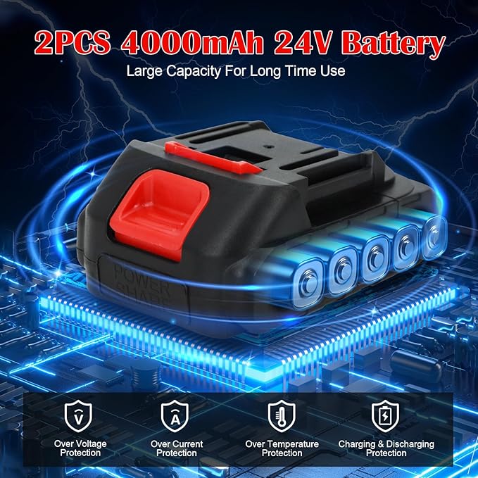 6-Inch Mini Chainsaw, Cordless Handheld Electric Chainsaw with 2x 24V 4000mAh Batteries & 2 Chains, Lightweight & Portable, for Tree Trimming, Wood Cutting, Gardening, Outdoor & Household Use (Red)