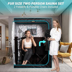 Smartmak Portable Far Infrared Sauna, Home Two Person Sauna Box with 660nm Red Light Therapy Lamp, X-Large Full Size Indoor SPA Tent for Body Recovery, Remote Control, 2 Folding Chairs, Blackgreen