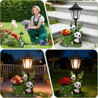 Panda Outdoor Statue with Solar Lantern Flowerpot for Garden Decor Panda Sculpture Figurine Bamboo for Patio Balcony Yard Lawn Decorations Gifts for Women Mom
