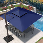 9' X 12' Cantilever Patio Umbrella 360°Rotation Rectangular Outdoor Large Offset Umbrellas Double Top Heavy Duty Windproof for Garden Deck Pool Backyard, Navy