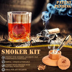 Old Fashioned Cocktail Smoker Kit for Whiskey, Bourbon, and Drinks with Cherry Smoker, Natural Wood Chip Flavors, Culinary Torch, Ice Cube Spheres, 2 Coasters, 2 Glasses