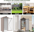 KEIKI Outdoor Storage Shed 2.5' x 1.4', Metal Tool Cabinet with Sloping Roof & Lockable Door, Small Top Tall Shed for Backyard, Garden, Patio, Lawn, Brown