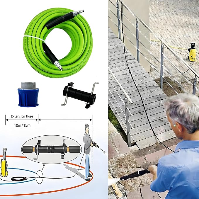 5800PSI/400Bar Ultra Flexible Pressure Washer Hose for Bosch Home Cleaning, 5M-30M High Pressure Extension Tube with Quick-Connect Adapter,(Red/Blue/Yellow/Green/Grey/Orange/Light Blue)(Green,32FT)