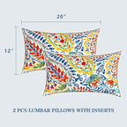LVTXIII Set of 2 Outdoor Lumbar Pillows for Patio Furniture with White Piping, 12"x20" Fade Resistant Patio Lumbar Pillows with Inserts for Home Coach Sofa Use, Paisley Multi