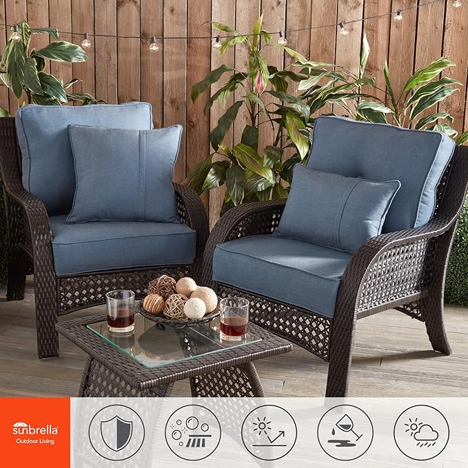 Greendale Home Fashions Sunbrella 21'' x 14'' Rectangle Outdoor Throw Pillow with Removable Cover (Set of 2), Spectrum Denim