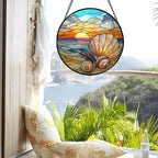 Stained Glass Window Hanging - Colorful Beach Shells Conch Sun Catcher for Door Home Decor Ocean Suncatcher Christmas Mother's Day Birthday Sea Lover Gifts for Women Men Mom Nana 6.3 in