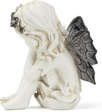 Leekung Ivory White Resin Sculpture, Angel Figurine with Solar Powered Lights for Outdoor Decor, Garden Decorations & Memorial Gifts