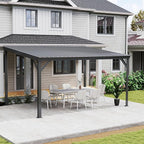 10x14FT Lean to Gazebo, Outdoor Hardtop Wall Mount Gazebo with Gutter & Sloping Galvanized Steel Roof, Metal Hard Top Awnings for Deck, Porch, Backyard