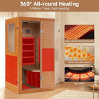 springspa Infrared Sauna Home Sauna, Indoor Far Infrared Saunas for Home, 1 Person Low Emf Canadian Hemlock Wooden Spa Room 950w, 110v with Control Panel