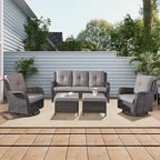 Rilyson 5 Piece Outdoor Patio Furniture Set - Rattan Wicker Patio Conversation Sets with 2 Swivel Rocker Chairs,2 Ottomans and 1 Sofa for Outside Porch Deck Backyard(Brown/Grey)