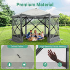 COBIZI 12x12ft Pop up Gazebo Screen Tent Screen House for Camping, Camping Outdoor Screened Gazebo with Mosquito Netting, Portable Hub Tent with Carrying Bag and Ground Stakes, Grey(Upgraded 2.0)