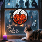 Stained Glass Window Hanging - Halloween Red White Scary Pumpkin Suncatcher for Doors Garden Home Spooky Rattan Sun Catchers Gothic Decor Horror Gifts for Women Men Friend Boy Girl 9.8 in