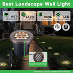 Ground Well Lights Kit, 12 Pack Landscape Low Voltage Inground Lights and 200W Transformer and 250FT Cable and 40 Wire Connectors, Outdoor Waterproof IP67 Aluminum for Backyard Wall 6W 350LM