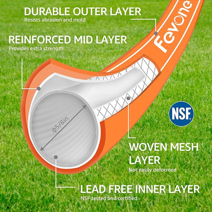 Fevone Garden Hose 50 ft., Lightweight Hybrid Water Hose, Flexible and Durable, Leak-Free Connections