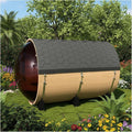 ZONEMEL Outdoor Barrel Steam Sauna with Panoramic View, Canadian Hemlock Wood Sauna for 3-4 Person with Porch, 6KW Heater, Rocks, 8mm Tempered Glass, Waterproof System, 220V
