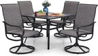 PHI VILLA 5 Piece Patio Dining Set Clearance with 4 Swivel Dining Chairs & 1 Square Metal Dining Table with 1.57 inches Hole, for Outdoor Kitchen Lawn & Garden Black Coated