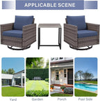 Outdoor Patio Swivel Rocker Chairs - 3 Piece Wicker Patio Furniture Bistro Swivel Rocking Chairs Set with Comfortable Cushions,Sturdy Metal Frame and Side Table for Porch Deck(Mixed Grey/Blue)