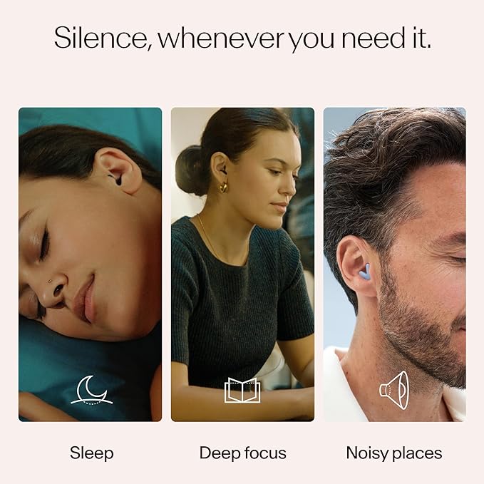 Alpine Silence Earplugs for Sleep, Focus & Travel - V-Shape Snug Fit & Soft Oval Tips – 4 Sizes XS/S/M/L - Comfortable, Reusable Hearing Protection - 22dB – Blue