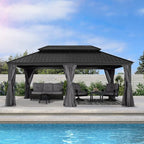 ABCCANOPY Hardtop Gazebo 12x20 - Outdoor Metal Hard Top Gazebo, Permanent Galvanized Steel Aluminum Framed Pavilion with Netting and Curtain for Patio Backyard Lawn Garden (Double Roof, Gray)