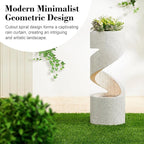 Glitzhome Decorative Tiered Outdoor Water Fountain with LED Light, Curved Waterfall Fountain with Stone Planter, Faux Terrazzo Spiral Shaped Fountains for Garden Deck Patio Porch, 31.25”H