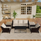 Vista Vibe 4 Pieces Outdoor Patio Conversation Furniture Set - 78" 3-seat Sofa | 2 Chairs | Metal Coffee Table, Deep Seat Loveseat, Removable Cushions, PE Rattan Couch, Lawn (Brown/Beige)