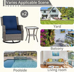 Patio Bistro Set 3 Pieces - Outdoor Swivel Rocker Patio Chair Set of 2 with Matching Tempered Glass Side Table, Cushion Included(Mixed Grey/Blue)