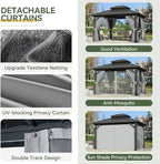 Aoxun 12'x10' Hardtop Gazebo, Aluminum Frame Permanent Pavilion with Curtains and Netting, Outdoor Galvanized Double Roof Canopy, Designed for Garden, Lawns, Patio