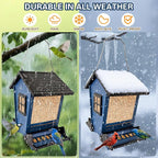 Squirrel Proof Bird Feeders for Outdoors Hanging, 5LB Capacity Metal Wild Birdfeeders Outside Hanging, Cardinal Bird Feeder Squirrel Proof as Various Finch Feeders for Outside (Blue)