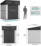 YITAHOME 6x6 FT Outdoor Storage Shed, All-Weather Resin Garden Shed with Windows, Vents and Lockable Double Doors for Garden Tools, Bikes, and Sundries, Waterproof，Gray