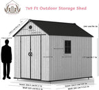 7.4x9.3 FT Resin Outdoor Storage Shed Large, 552 Cuft Garden Tool Sheds & Outdoor Storage Plastic Shed with Floor, 8FT Tall Backyard Lawn Mower Storage Shed with Side Window, Cemented Grey