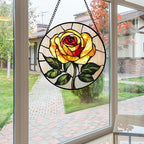 Stained Glass Window Hanging - Elegant Yellow Rose Flower Sun Catcher for Door Garden Home Decor Suncatcher Christmas Mother's Day Birthday Gifts for Women Mom Girl Nana Friend 11.8 in