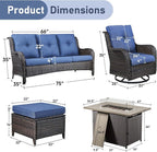 Wicker Outdoor Conversation Se with 50,000 BTU Gas Propane Fire Pit Tablet-6 Pieces Outdoor Wicker High Back Couch Patio Furniture for Deck Poolside Backyard