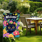 Welcome Spring Garden Flag 12x18 InchDouble Sided Hello Spring Black Cat Outdoor Yard Decoration Summer Farmhouse Holiday Yard Flag Floral Design Spring Home Decor Flags