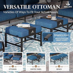 HERA'S HOUSE 6 Piece Patio Furniture Set, 2 x Metal Cushioned Chair, 2 x Cushioned Ottoman, 1 x 3-Seat Sofa with Marbling Coffee Table, Outdoor Conversation Set for Lawn Garden Backyard, Pacific Blue