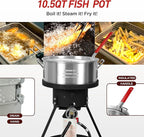 Red Mountain Valley 10.5-Quart Outdoor Propane Fish Fryer with Aluminum Filter Basket and Thermometer for frying fish, wings, 50,000 BTU Gas Propane Deep Fryer, 0-5 PSI Regulator, Full CSA Approved