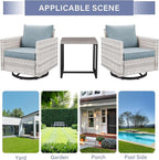 Outdoor Patio Swivel Rocker Chairs - 3 Piece Wicker Patio Furniture Bistro Swivel Rocking Chairs Set with Comfortable Cushions,Sturdy Metal Frame and Side Table for Porch Deck(Light Grey/Sky Blue)