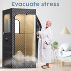 Adamson Full Size Portable Steam Sauna - Indoor Sauna Tent for Home Spa Relaxation - 2.6L 1000W Steamer - Boost Health and Recovery - Chair - Remote - Foot Massager