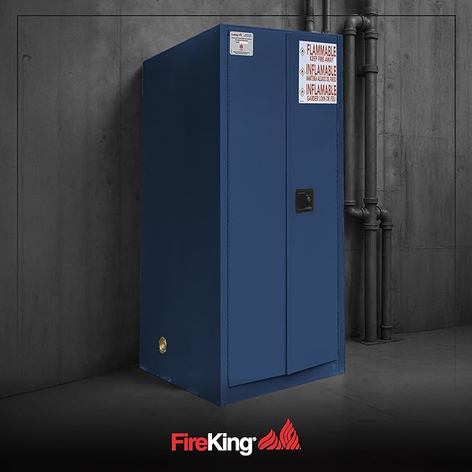 FireKing Blue Flammable Safety Cabinet, Corrosives Flammable Storage Cabinet, 60 Gallon Steel Safety Cabinets with Manual Door for Commercial, Industrial & Home Use, 34" x 34" x 65"