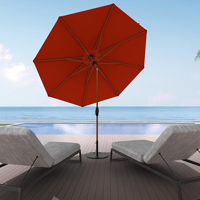 Midtown Umbrellas Wooden 2-9 Feet Outdoor Patio Umbrella, Terylast Apple Red Fabric, Aluminum Frame For Backyard Umbrella, Deck Umbrella, Garden Umbrella & Pool Umbrella - Wooden Pole