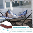 TegerDeger 12FT 2 Person Hammock with Stand Included 55 x 79IN Large Hammock Quick Dry 450LB Capacity with V Shaped Hardwood Spreader Bar & Nylon Rope for Outside, Patio, Garden - Tender Blue Stripes