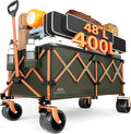 48”L Foldable Wagons Carts Extended, Collapsible Folding Wagon 500lbs Heavy Duty, 320L Large Beach Wagon, Utility Wagon with All Terrain Big Wheels for Sports, Camping, Grocery, Garden, Green