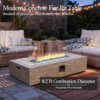 UPHA 56-inch Outdoor Propane Gas Fire Pit Table 50000 BTU Concrete Rectangle FirePit for Outside Patio with Propane Tank Cover, Wind Guad, Blue Glass Rocks, Rain Cover, Beige Texture