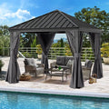 ABCCANOPY Hardtop Gazebo 10x10 - Outdoor Metal Hard Top Gazebo, Permanent Galvanized Steel Aluminum Framed Pavilion with Netting and Curtain for Patio Backyard Lawn Garden (Single Roof, Gray)