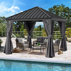 ABCCANOPY Hardtop Gazebo 10x10 - Outdoor Metal Hard Top Gazebo, Permanent Galvanized Steel Aluminum Framed Pavilion with Netting and Curtain for Patio Backyard Lawn Garden (Single Roof, Gray)