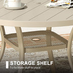 VICLLAX 47.2" Outdoor Round Patio Dining Table for 4-6, All Weather Metal Dining Table with Umbrella Hole for Deck Lawn Garden Backyard, Sandshell