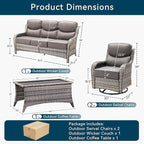 Luxury High Back Outdoor Furniture with 6-Inch Thick Cushions, Patio Furniture Set with Swivel Chairs, 4 PCS Wicker Conversation Set for Porch, Balcony, Deck and Yard