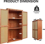 60 Inches Outdoor Storage Shed, Wood Shed with Rattan Indoor Storage Cabinet with Floor, Adjustable Shelves for Patio, Garden,Lawn and Living Room, Brown